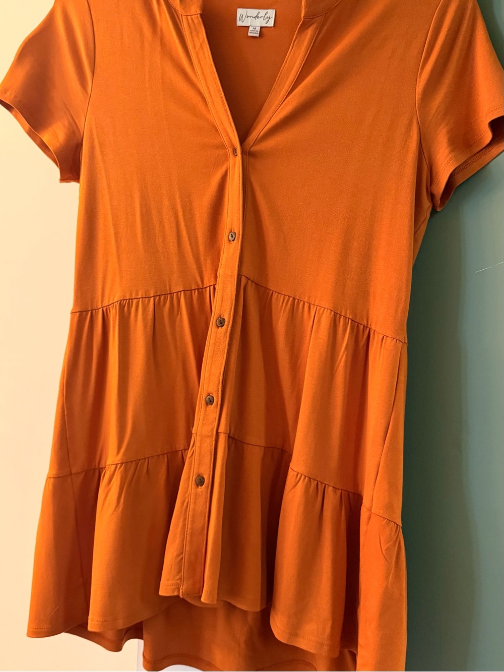 Tiered Button-Front Dress - Orange